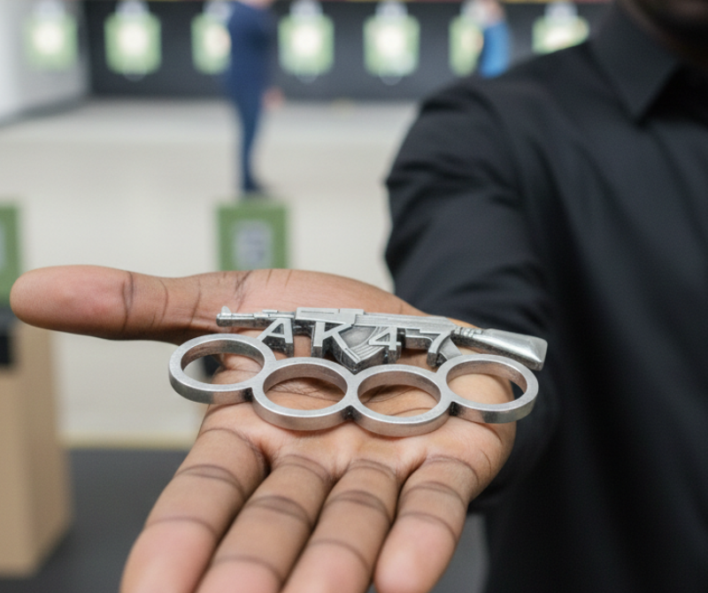 AK47 Knuckle Duster Extreme Defense Tool Black Silver